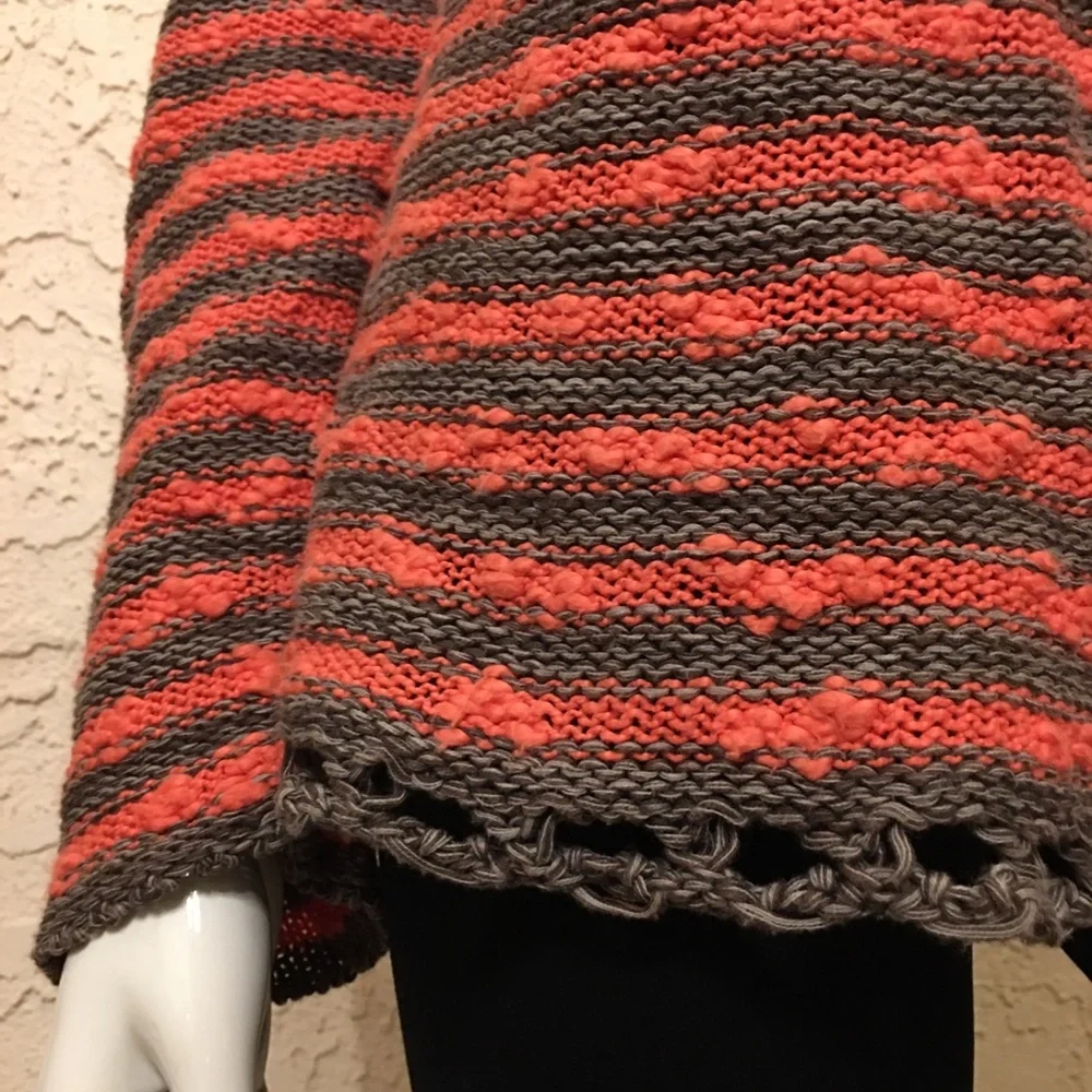 Free People Orange Gray Striped Nubby Knit Sweater Sz L